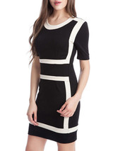 Casual Courtly Awesome Color Block Round Neck Bodycon Dress Casual Courtly Awesome Color Block Round Neck Bodycon Dress