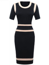 Casual Courtly Awesome Color Block Round Neck Bodycon Dress Casual Courtly Awesome Color Block Round Neck Bodycon Dress