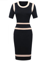 Casual Courtly Awesome Color Block Round Neck Bodycon Dress Casual Courtly Awesome Color Block Round Neck Bodycon Dress