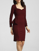 Casual Sweet Heart Bust Darts Houndstooth Flounce Bodycon-dress