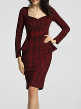 Casual Sweet Heart Bust Darts Houndstooth Flounce Bodycon-dress