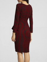 Casual Sweet Heart Bust Darts Houndstooth Flounce Bodycon-dress