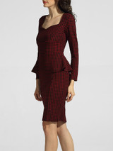 Casual Sweet Heart Bust Darts Houndstooth Flounce Bodycon-dress