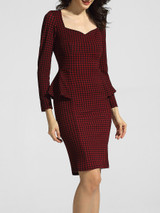 Casual Sweet Heart Bust Darts Houndstooth Flounce Bodycon-dress