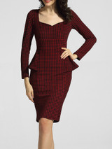 Casual Sweet Heart Bust Darts Houndstooth Flounce Bodycon-dress