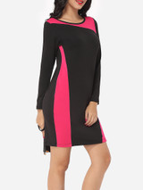 Casual Color Block Captivating Round Neck Bodycon-dress