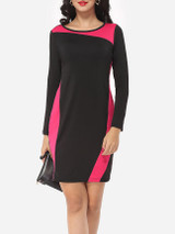 Casual Color Block Captivating Round Neck Bodycon-dress