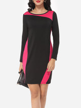 Casual Color Block Captivating Round Neck Bodycon-dress