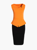 Casual Asymmetric Neckline Keyhole Color Block Patchwork Bodycon-dres