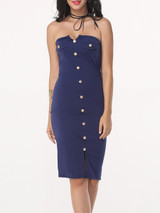 Casual Plain Split Decorative Buttons Sexy Tube Bodycon-dress