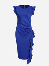 Casual Crew Neck Cascading Ruffles Plain Bodycon Dress
