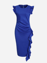 Casual Crew Neck Cascading Ruffles Plain Bodycon Dress