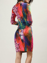 Keyhole Abstract Print Round Neck Bodycon Dress