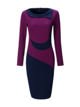Casual Round Neck Slit Color Block Bodycon Dress