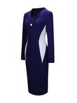 Casual Designed Decorative Button Color Block Bodycon Dress