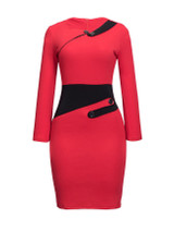 Casual Asymmetric Neckline Color Block Buttons Bodycon-dress