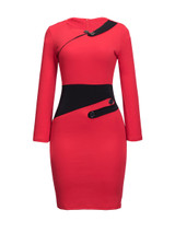 Casual Asymmetric Neckline Color Block Buttons Bodycon-dress