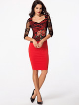 Casual Sweet Heart Patchwork Hollow Out Spit Bodycon Dress