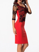 Casual Sweet Heart Patchwork Hollow Out Spit Bodycon Dress
