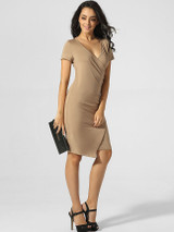 Casual Surplice Asymmetric Hem Plain Bodycon Dress