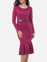 Casual Round Neck Decorative Hardware Mermaid Plain Bodycon-dres