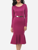 Casual Round Neck Decorative Hardware Mermaid Plain Bodycon-dres
