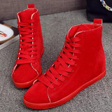 Casual Pure Color Suede Heel Increasing Flat Lace Up Ankle Boots For Women