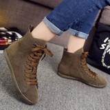 Casual Pure Color Suede Heel Increasing Flat Lace Up Ankle Boots For Women