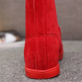 Casual Pure Color Suede Heel Increasing Flat Lace Up Ankle Boots For Women