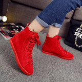 Casual Pure Color Suede Heel Increasing Flat Lace Up Ankle Boots For Women