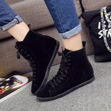 Casual Pure Color Suede Heel Increasing Flat Lace Up Ankle Boots For Women