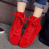 Casual Pure Color Suede Heel Increasing Flat Lace Up Ankle Boots For Women