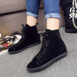 Casual Pure Color Suede Heel Increasing Flat Lace Up Ankle Boots For Women
