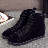 Casual Pure Color Suede Heel Increasing Flat Lace Up Ankle Boots For Women