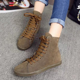 Casual Pure Color Suede Heel Increasing Flat Lace Up Ankle Boots For Women