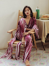 Tie-dye Deep V-neck Wide Leg Suits
