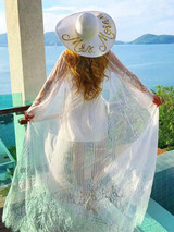 Stripes Hollow Lace-up Vacation Beach Long Cover-ups
