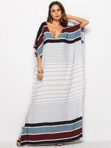 Loose V-neck Striped Maxi Dresses Loose V-neck Striped Maxi Dresses