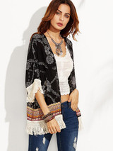 Beautiful Floral-Print Tassel Half Sleeve Beach Cover-Ups