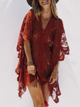 Sexy Red Lace Bandage Cover-up Mini Dress