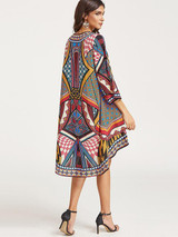 Beautiful Retro Floral-Print Half Sleeve Beach Cover-Ups