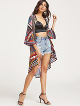 Beautiful Retro Floral-Print Half Sleeve Beach Cover-Ups
