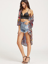 Beautiful Retro Floral-Print Half Sleeve Beach Cover-Ups