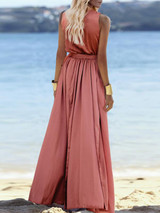 Sleeveless Belted V-neck Maxi Dress