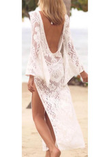 White Patchwork Lace Cut Out V-neck Midi Dress