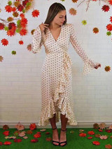 Dot Falbala V-neck Maxi Dresses