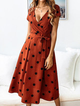 Simple Polka-dot V-neck Midi Dress