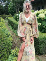 Printed V-neck Bowknot Bohemia Midi Dresses