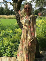 Printed V-neck Bowknot Bohemia Midi Dresses