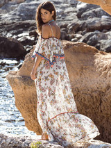 Split-joint Printed Spaghetti-neck Maxi Dress